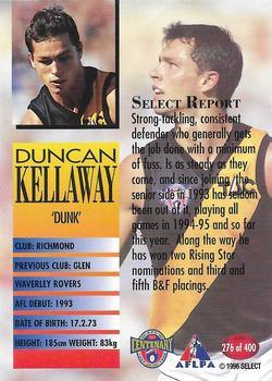 1996 Select AFL #276 Duncan Kellaway Back